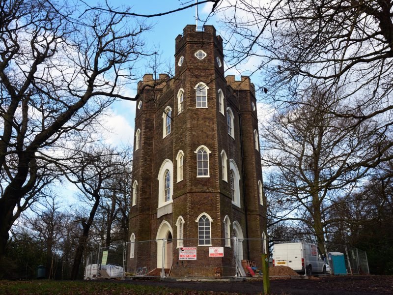 An image of Severndroog Castle undergoing restoration works